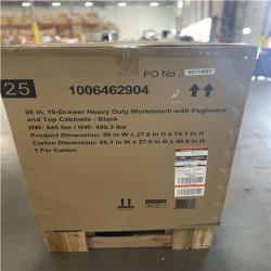 DALLAS LOCATION- AS-IS HUSKY 56 in. W x 27.6 in. D 10-Drawer Mobile Workbench Cabinet with Wood Top  Pegboard and Top Cabinets MATTE BLACK/WOODTOP
