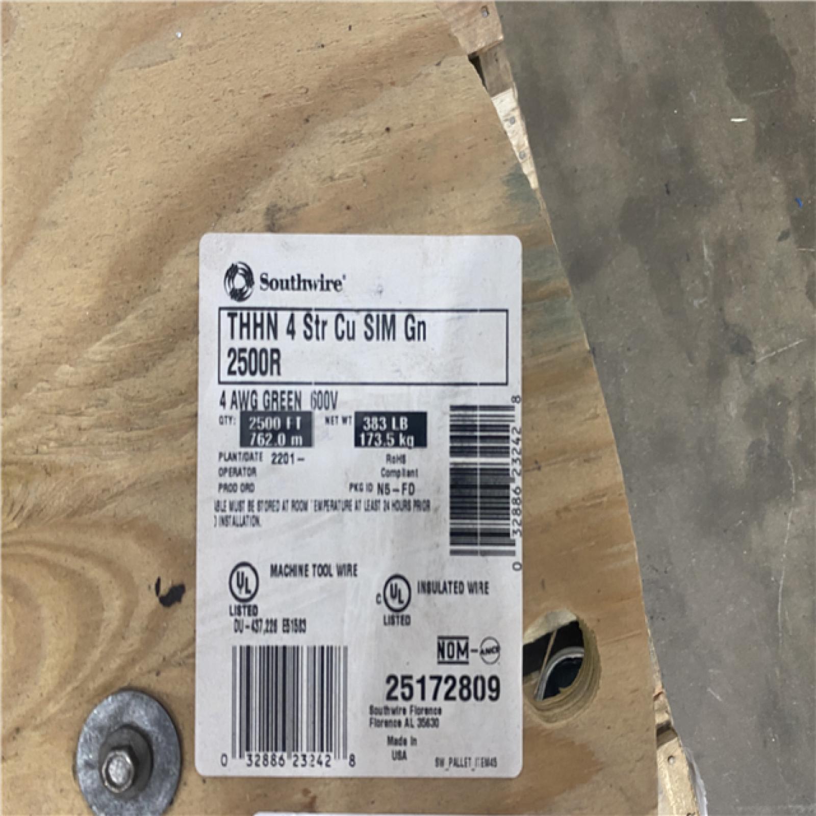 Houston Location - AS-IS home improvement pallet SOUTHWIRE THHN 4 Str Cu SIM Gn 2500R 4 AWG GREEN 600V