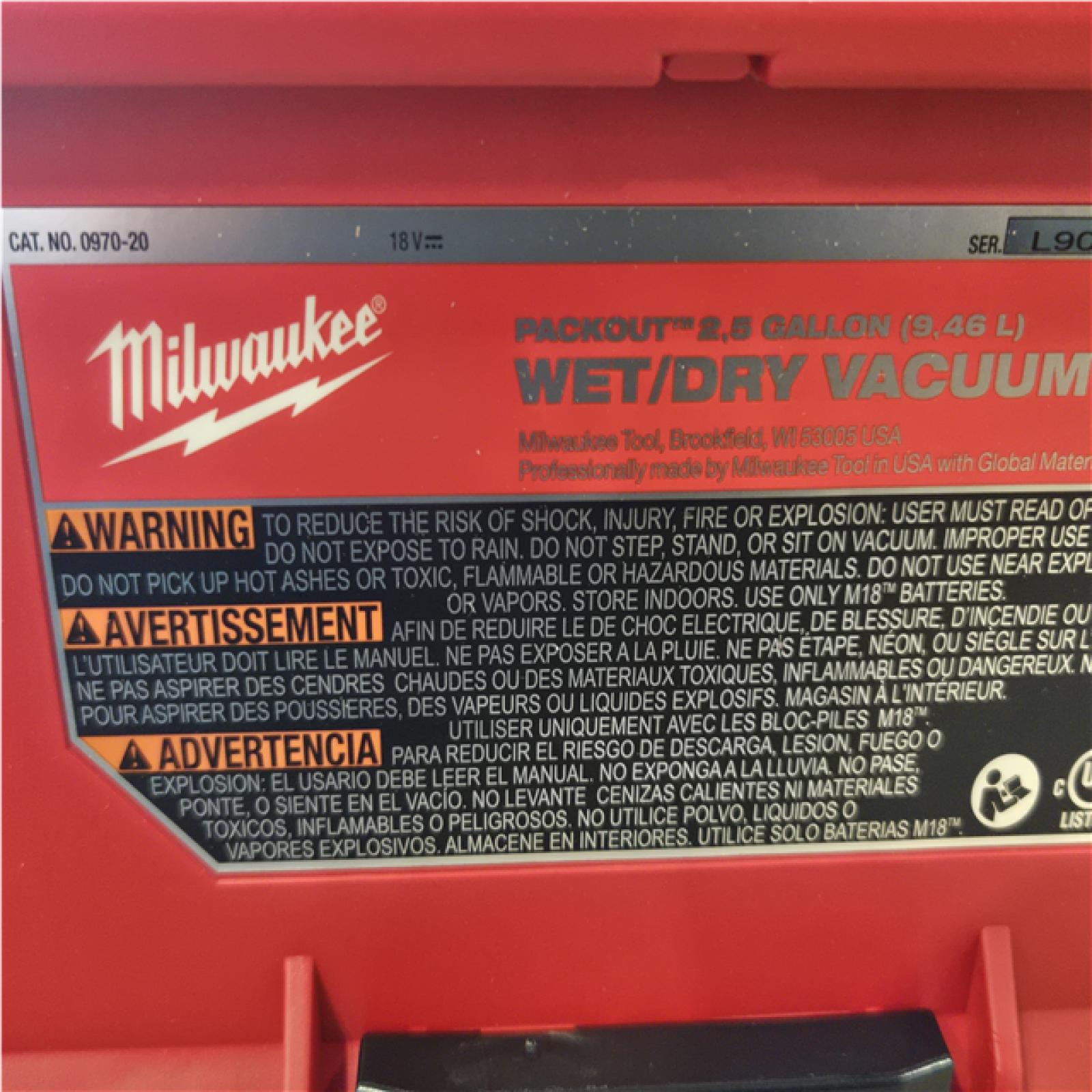 AS-IS - Milwaukee FUEL PACKOUT 18-Volt Lithium-Ion Cordless 2.5 Gal. Wet/Dry Vacuum (Vacuum-Only)