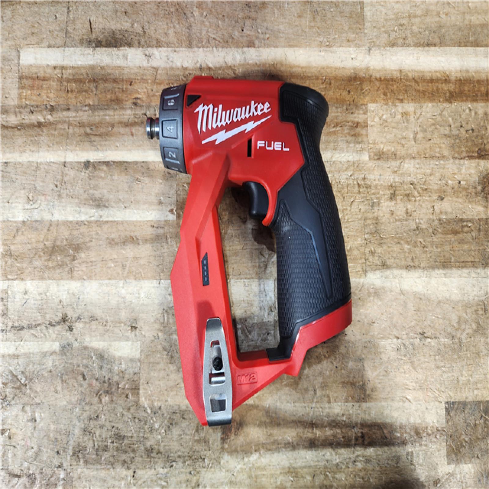 HOUSTON LOCATION - AS - IS Milwaukee FUEL 12V Lithium-Ion Brushless Cordless 4-in-1 Installation 3/8 in. Drill Driver with 4 Tool Head (Tool-Only)