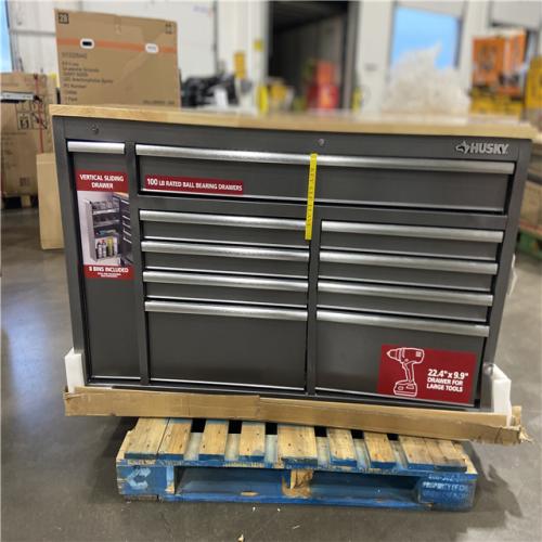 DALLAS LOCATION - Husky 61 in. W x 24 in. D Standard Duty 10-Drawer Mobile Workbench Tool Chest with Sliding Bin Storage Drawer in Silver