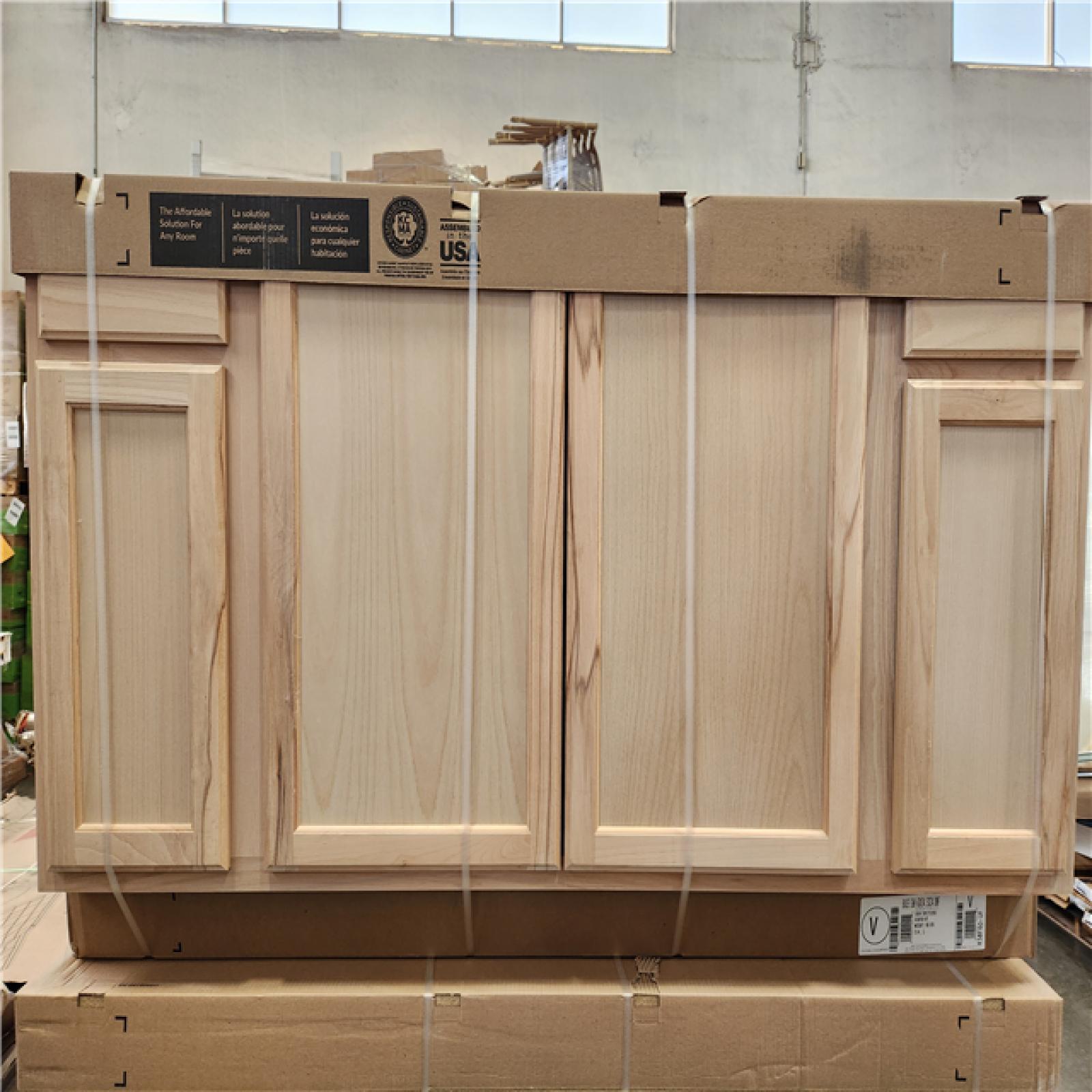 Phoenix Location NEW Hampton Bay 60 in. W x 24 in. D x 34.5 in. H Assembled Sink Base Kitchen Cabinet in Unfinished with Recessed Panel Pallet (4-Cabinets)