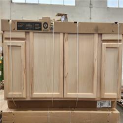 Phoenix Location NEW Hampton Bay 60 in. W x 24 in. D x 34.5 in. H Assembled Sink Base Kitchen Cabinet in Unfinished with Recessed Panel Pallet (4-Cabinets)