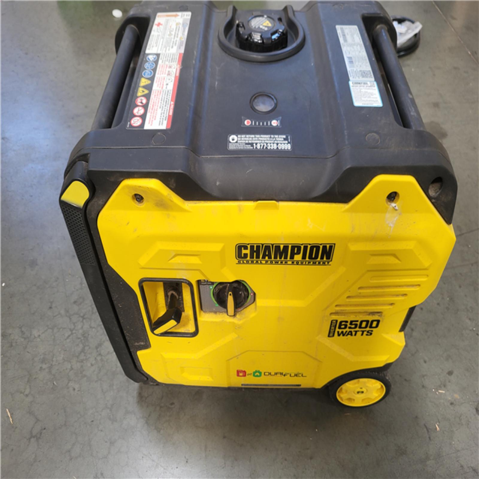 CALIFORNIA AS-IS CHAMPION 6500-Watt Recoil Start Gasoline and Propane Powered Dual Fuel Inverter Portable Generator