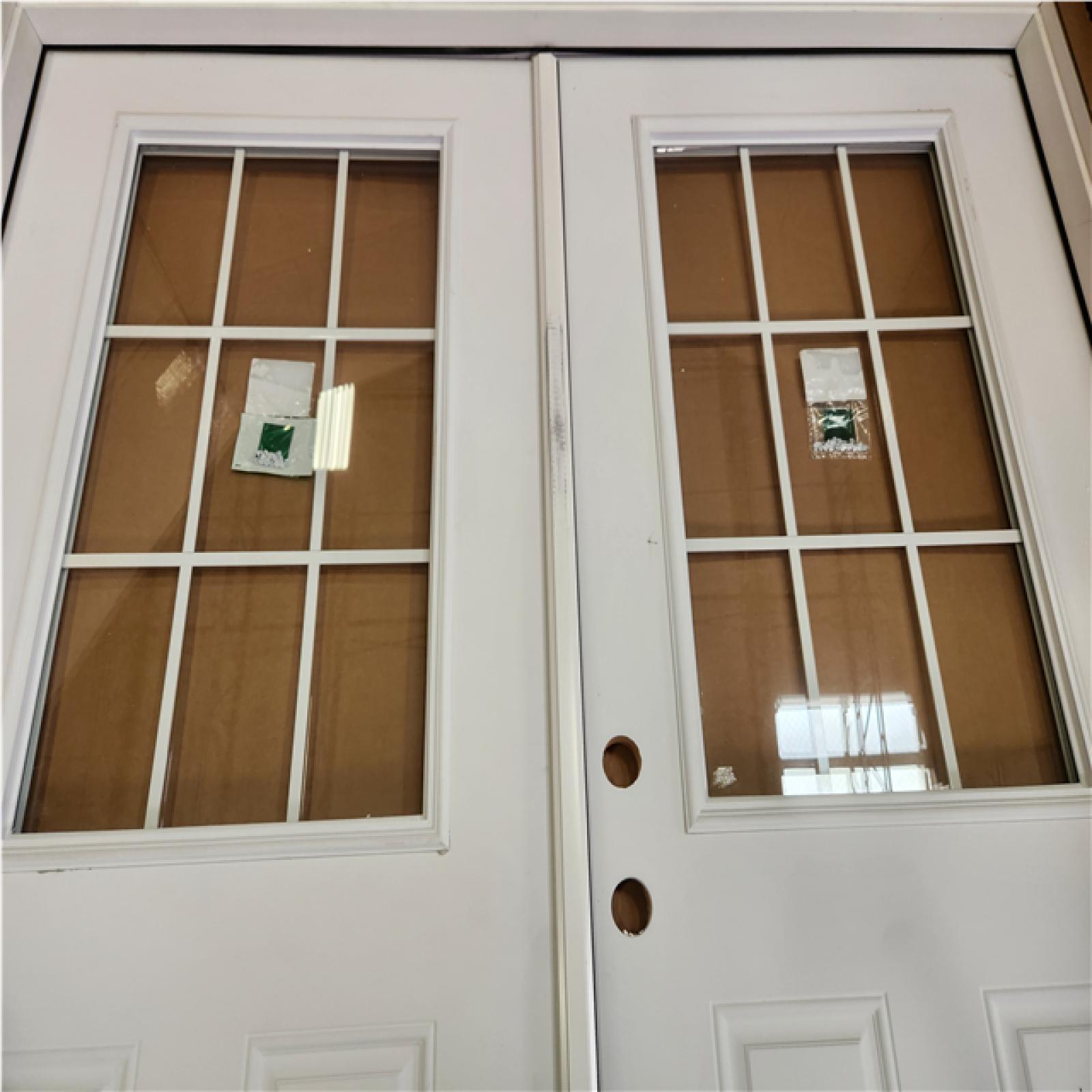 Phoenix NEW MMI DOOR 72 in. x 80 in. White Internal Grilles Right-Hand Inswing 1/2-Lite Clear Glass 2-Panel Primed Steel Prehung Front Door