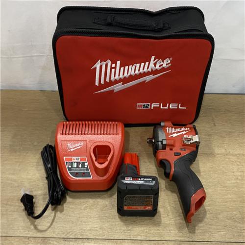 AS-IS Milwaukee FUEL 12V Li-Ion Brushless Cordless Stubby 3/8 in. Impact Wrench Kit