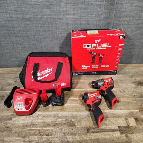 HOUSTON LOCATION - AS-IS Milwaukee M12 FUEL Cordless 2-Tool Combo Kit: 1/2Hammer Drill  1/4Hex Impact Driver 3497-22