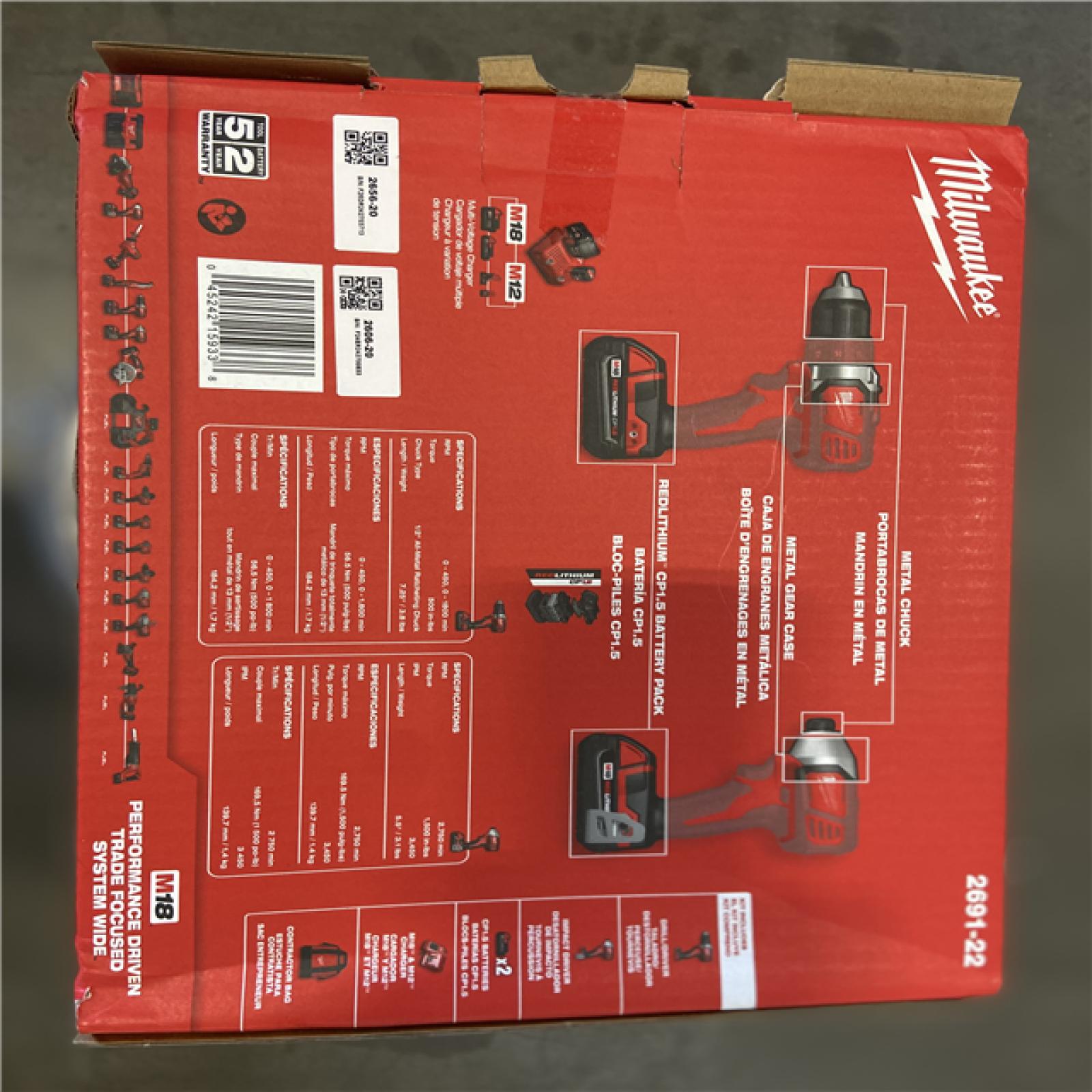 NEW! - Milwaukee M18 18V Lithium-Ion Cordless Drill Driver/Impact Driver Combo Kit (2-Tool) W/ Two 1.5Ah Batteries  Charger Tool Bag