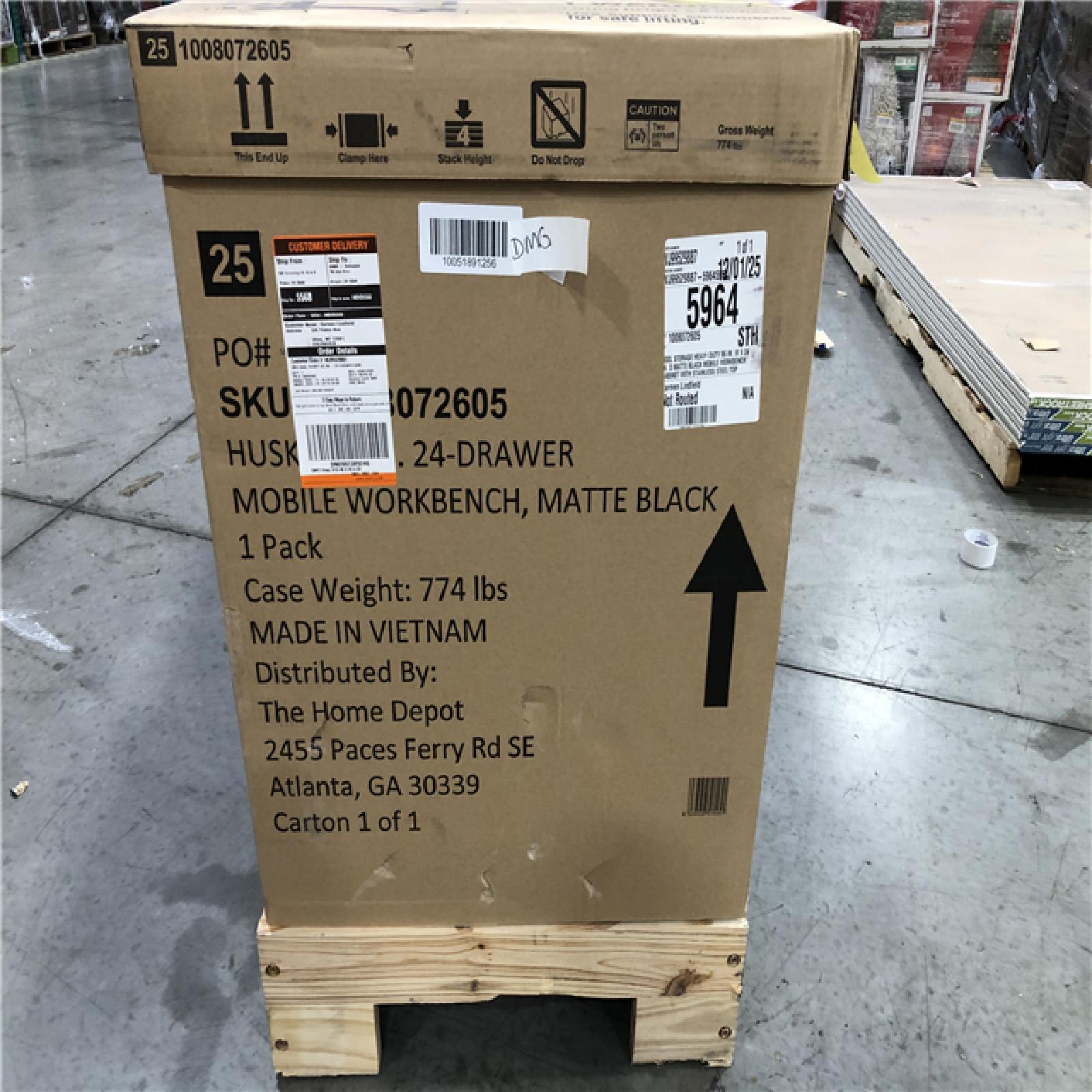 DALLAS LOCATION - Husky Tool Storage Heavy Duty 96 in. W x 24 in. D Matte Black Mobile Workbench Cabinet with Stainless Steel Top