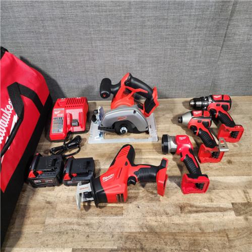 HOUSTON LOCATION - AS-IS (APPEARS LIKE NEW) Milwaukee M18 18-Volt Lithium-Ion Cordless Combo Tool Kit (5-Tool) with (1) 3.0Ah and (1) 1.5Ah Battery  (1) Charger  (1) Tool Bag