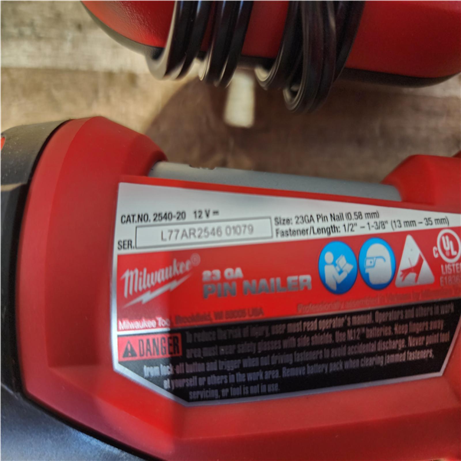 Houston Location AS-IS Milwaukee Pin Nailer and Battery and Charger