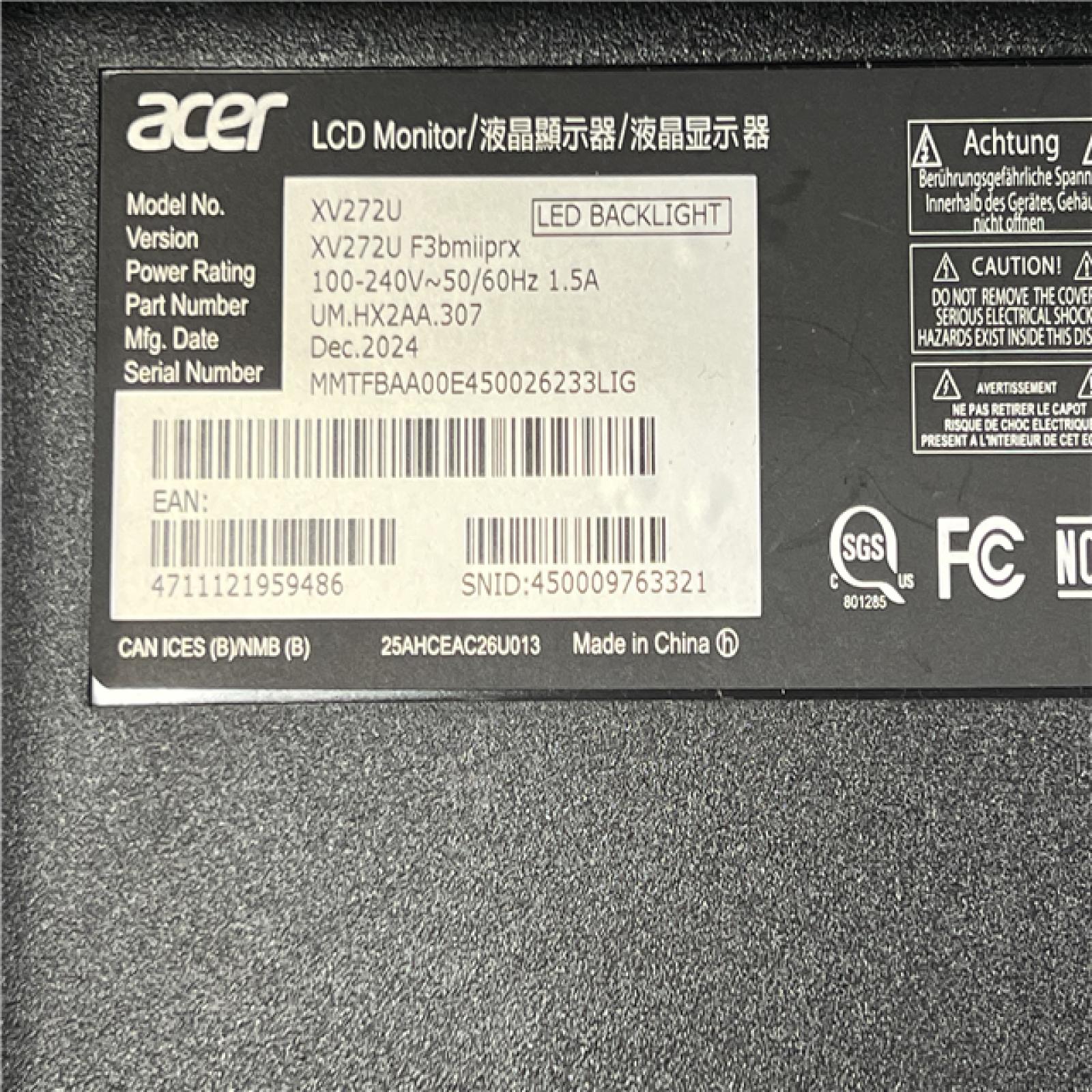 AS-IS Acer Nitro XV272U F3 27 Gaming LCD Monitor