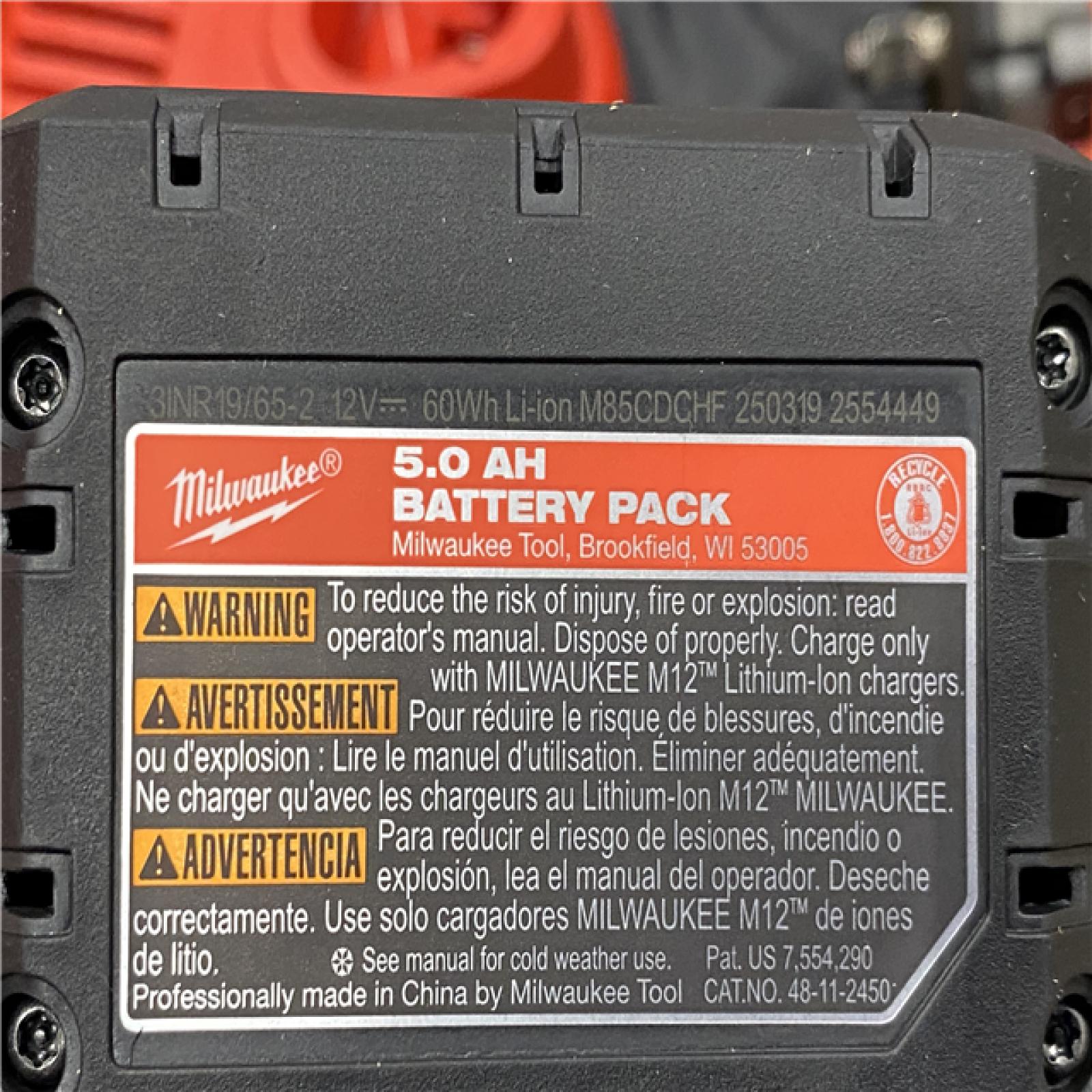 AS-IS Milwaukee FUEL 12V Li-Ion Brushless Cordless Stubby 3/8 in. Impact Wrench Kit W/(1) 5.0 Ah High Output Battery