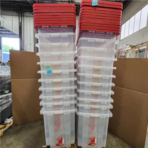 Phoenix HDX 77 Gal. Tough Storage Tote with Wheels in Clear with Red Lid Pallet (22-Tubs)