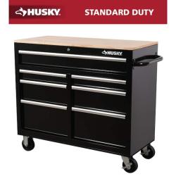 Phoenix NEW Husky Standard Duty 41 in. 7-Drawer Gloss Black Mobile Workbench Cabinet with Solid Wood Top