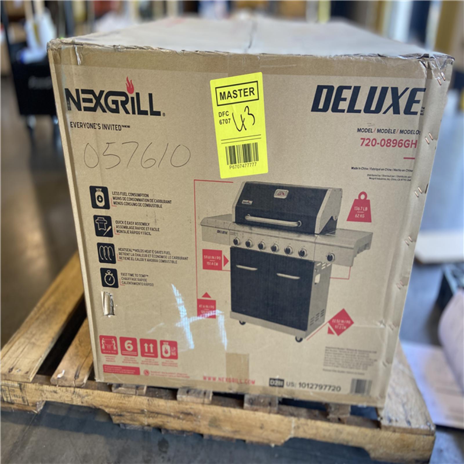 DALLAS LOCATION - Nexgrill Deluxe 6-Burner Dual Fuel Gas Grill with Gourmet Plus Griddle Insert and Side Burner in Black