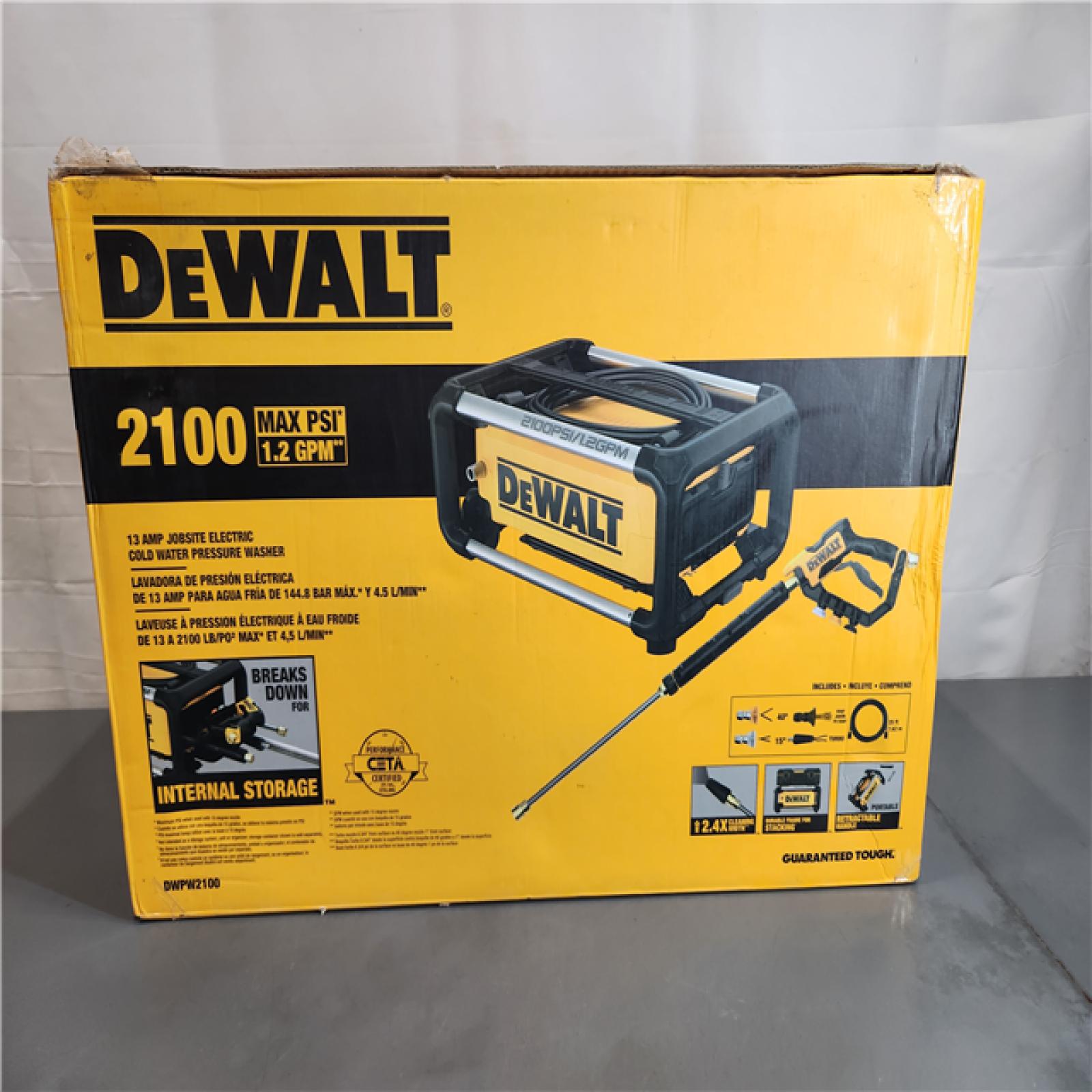 New DeWalt DWPW2100 OEM Branded 2100 PSI Electric 1.2 Gpm Pressure Washer