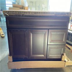DALLAS LOCATION - Home Decorators Collection Sedgewood 48.5 in. W x 18.75 in. D x 34.375 in. H Single Sink Bath Vanity in Dark Cognac with Arctic Solid Surface Top
