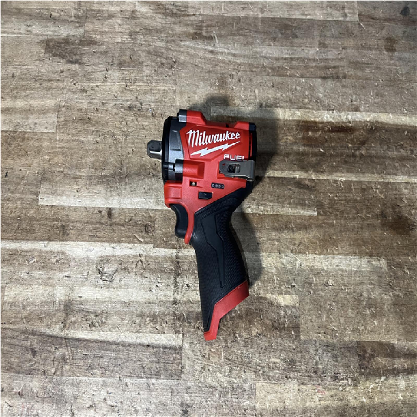 Houston Location AS-IS Milwaukee FUEL 12V Lithium-Ion Brushless Cordless Stubby 1/2 in. Impact Wrench with Pin Detent (Tool-Only)