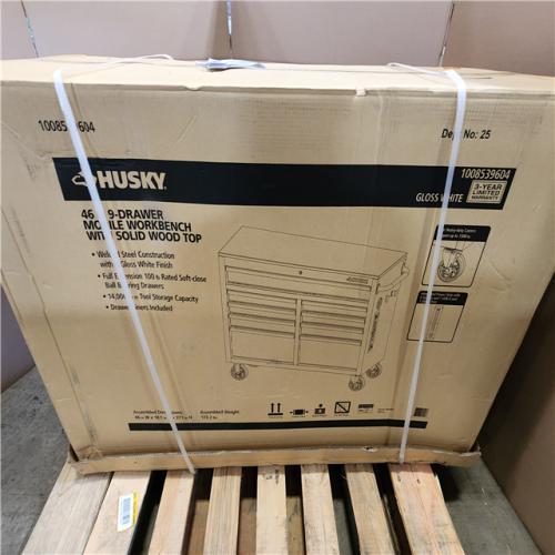 Phoenix NEW Husky Tool Storage 46 in. W x 18 in. D 9-Drawer Gloss White Mobile Workbench Cabinet