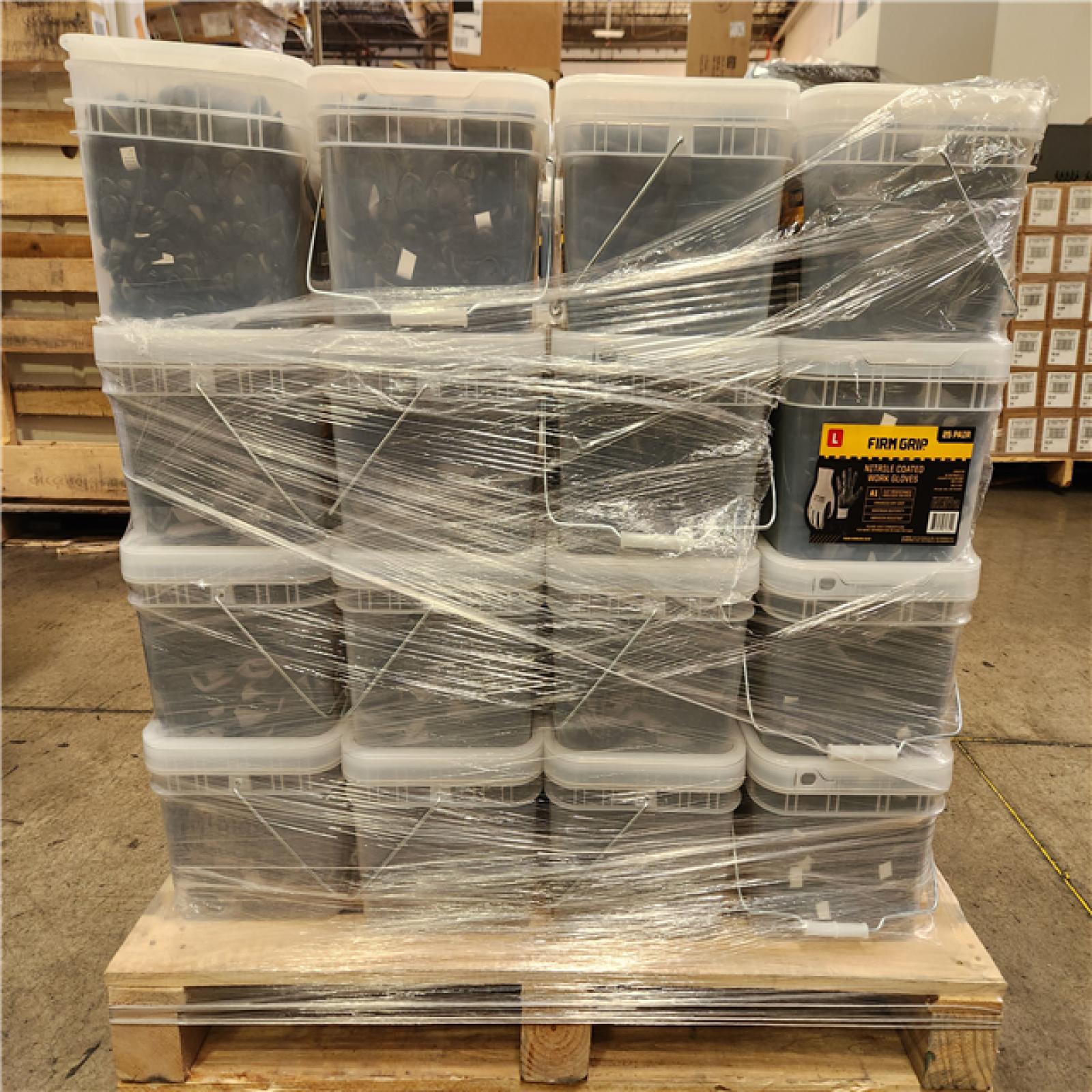 Phoenix Location NEW FIRM GRIP Large Nitrile Coated Work Gloves with Reusable Bucket (25-Pack) Pallet (68 Buckets)