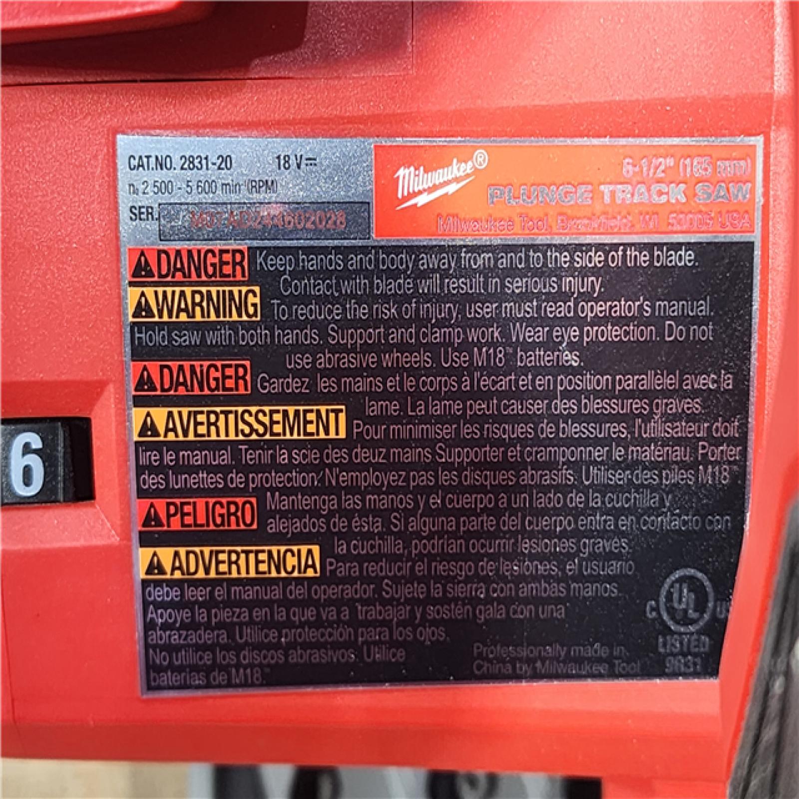 HOUSTON LOCATION - AS-IS Milwaukee M18 FUEL 18V Lithium-Ion Cordless Brushless 6-1/2 in. Plunge Cut Track Saw (Tool-Only)
