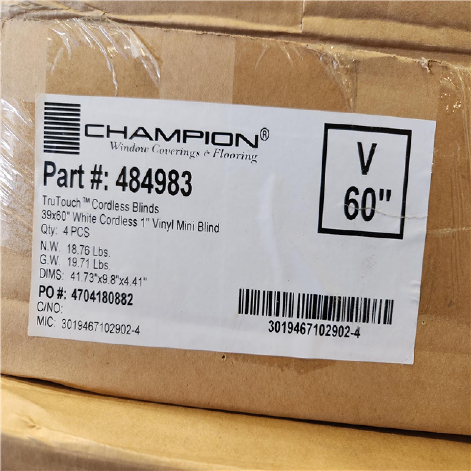 Phoenix Location NEW Champion TruTouch Cordless Blinds 39x60 White Cordless 1 Vinyl Blind 4Pcs Pallet (44 Boxes)