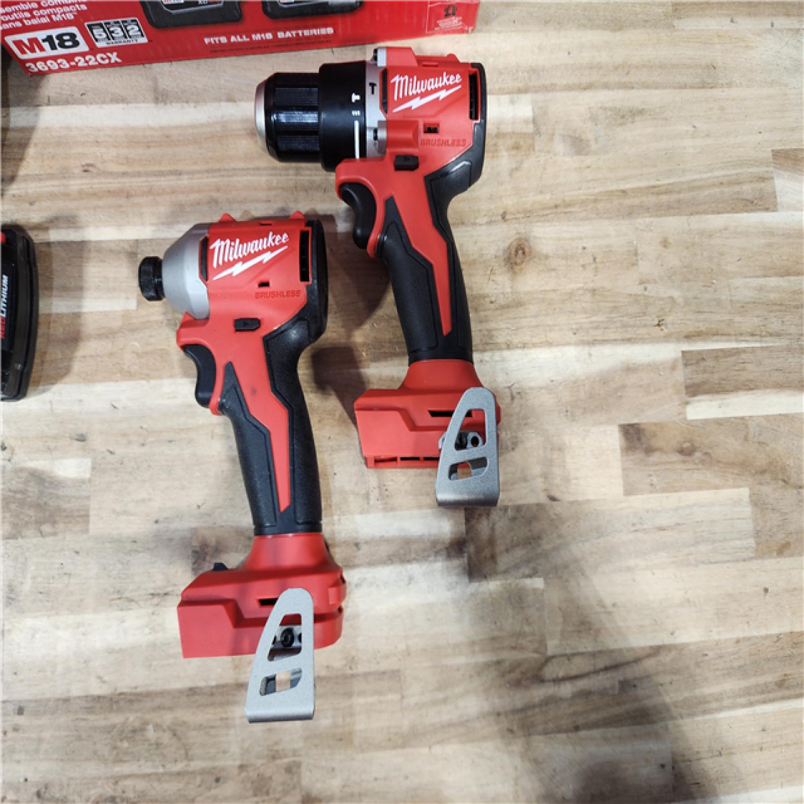 HOUSTON LOCATION - AS-IS M18 18-Volt Lithium-Ion Brushless Cordless Compact Hammer Drill/Impact Combo Kit (2-Tool) with (2) Batteries  Bag