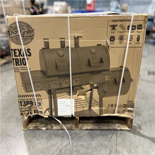 DALLAS LOCATION - Char-Griller Texas Trio 4-Burner Dual Fuel Grill with Smoker in Black PALLET - (2 UNITS)