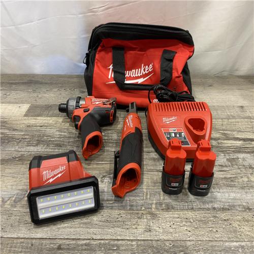 AS-IS Milwaukee 12V Lithium-Ion Cordless Screwdriver  3/8 in. High Speed Ratchet  Light Combo Kit