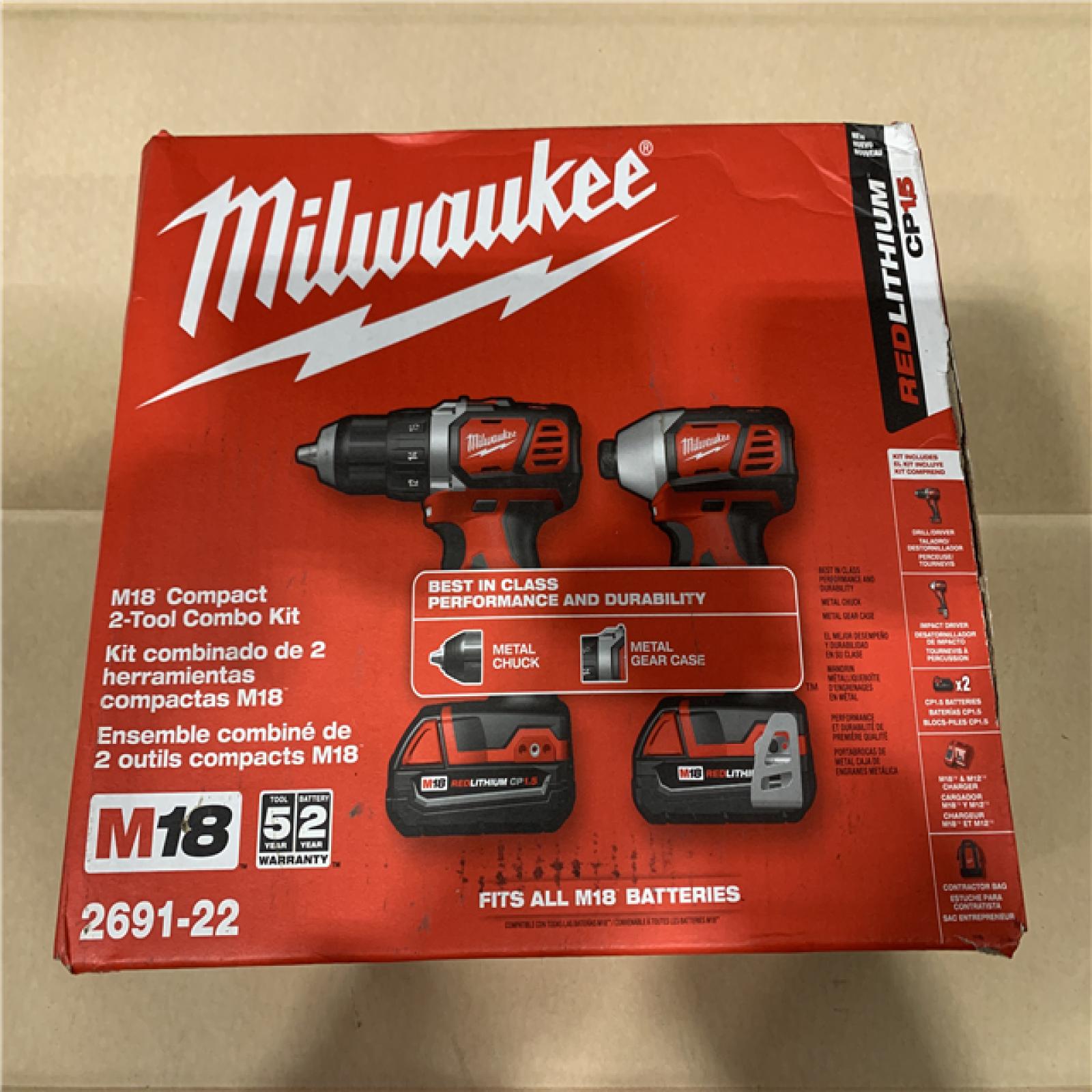 NEW - Milwaukee 18V Cordless Brushed 2-Tool Drill/Driver and Impact Driver Kit