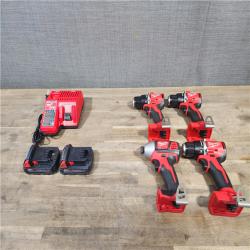 HOUSTON LOCATION - AS-IS MILWAUKEE 4 TOOL COMBO KIT W/ (2) BATTERY & CHARGER