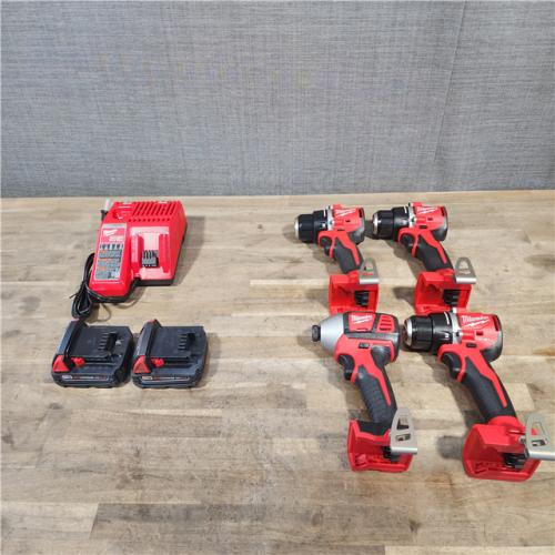 HOUSTON LOCATION - AS-IS MILWAUKEE 4 TOOL COMBO KIT W/ (2) BATTERY & CHARGER