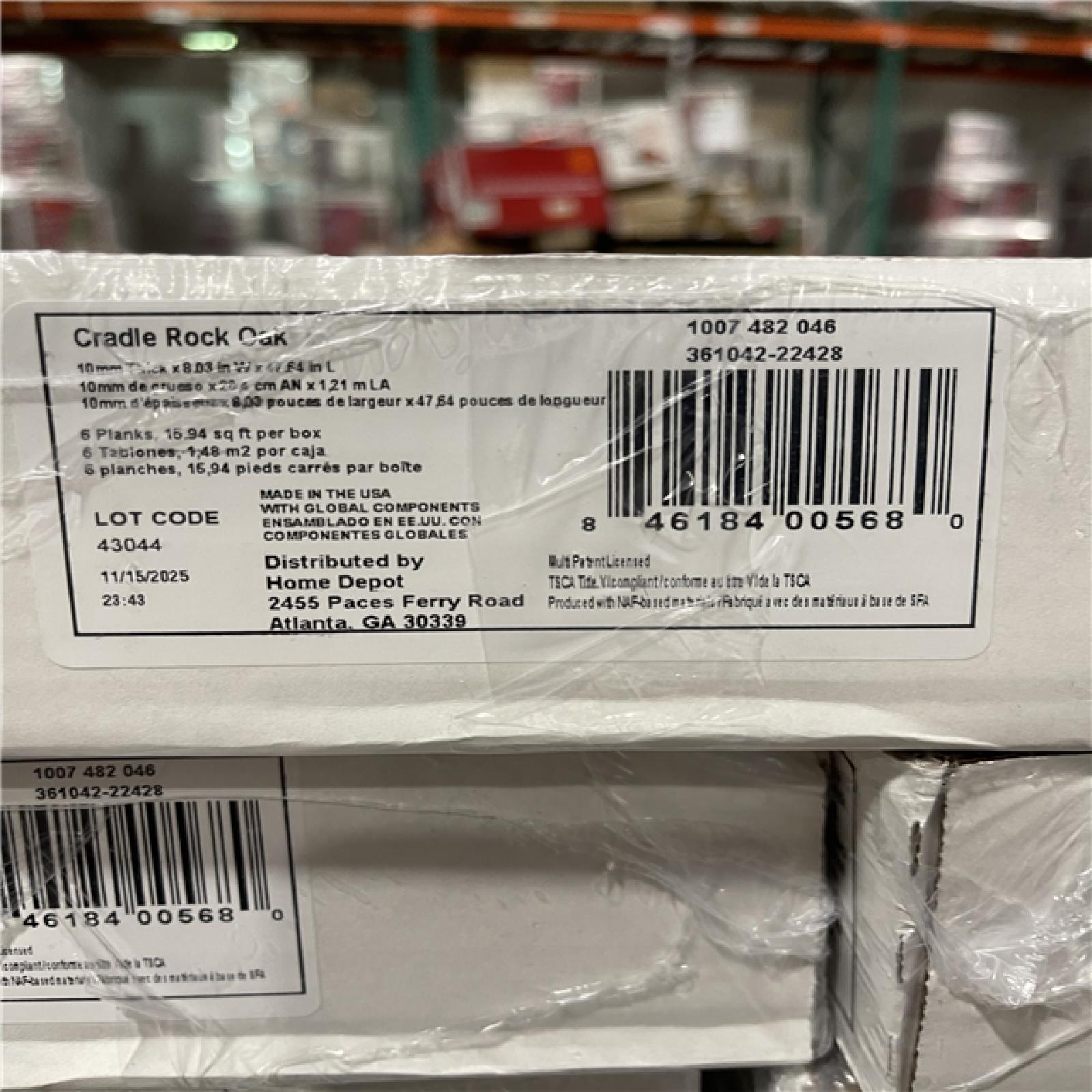 DALLAS LOCATION- Home Decorators Collection Cradle Rock Oak 12 mm T x 8 in. W Waterproof Laminate Wood Flooring (15.9 sqft/case) PALLET-(27 CASES)