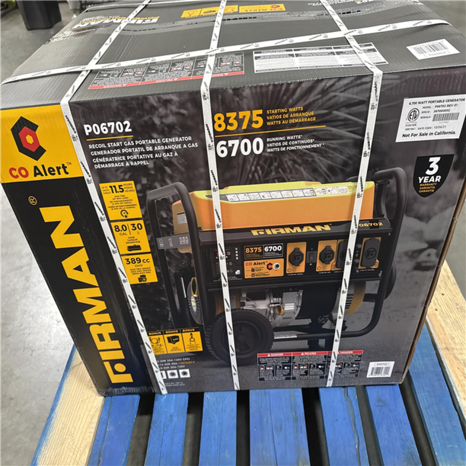 California NEW Firman Recoil Start Gas Portable Generator