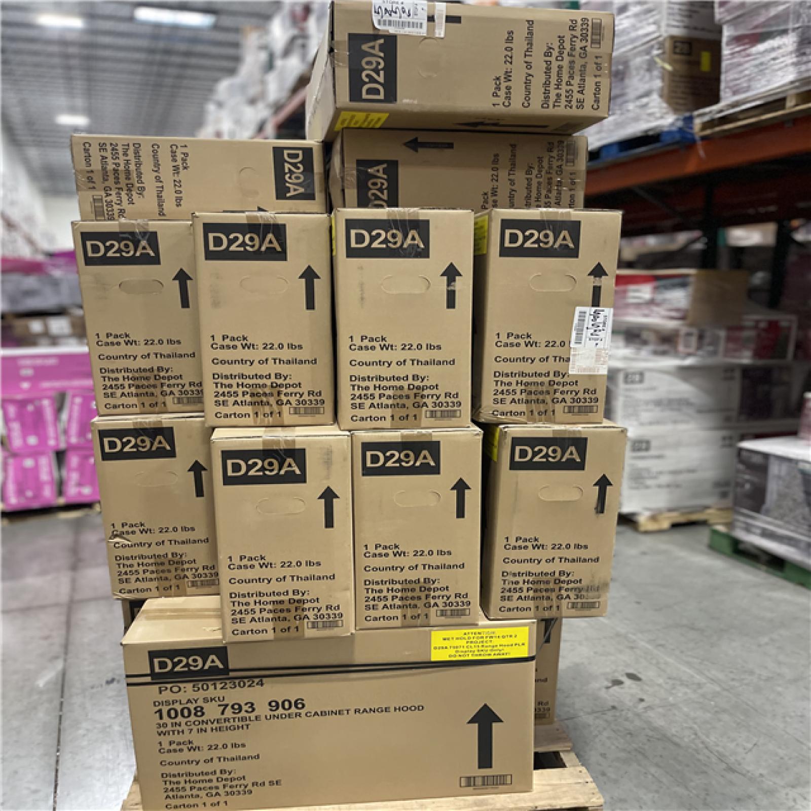 DALLAS LOCATION- 30 RANGE HOOD (DISPLAY ONLY) NO MOTOR!PALLET- (18 UNITS)