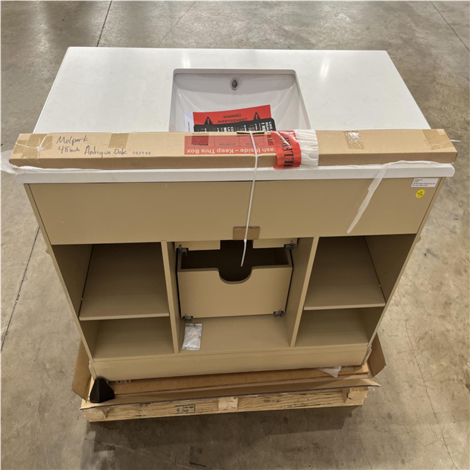 Houston Location - AS-IS home improvement pallet MELPARK 48 ANTIQUE OAK VANITY