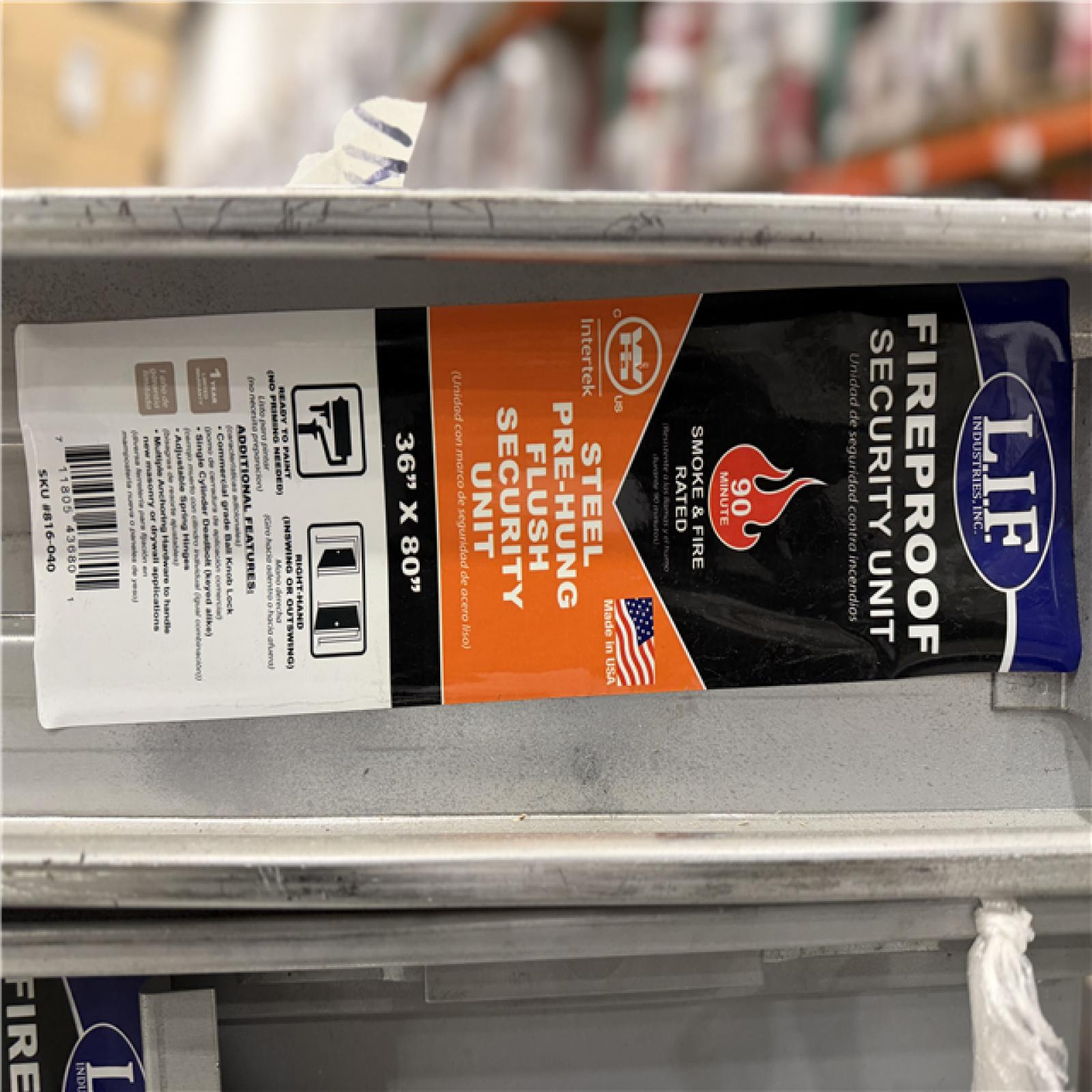 DALLAS LOCATION - L.I.F Industries 36 in. x 80 in. Gray Right-Hand Flush Security Steel Prehung Commercial Door PALLET-(4 UNITS)