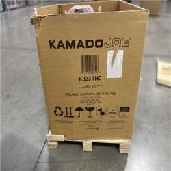 DALLAS LOCATION - Kamado Joe Classic Joe II 18 in. Charcoal Grill in Red with Cart  Side Shelves  Grate Gripper  and Ash Tool
