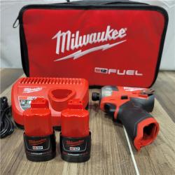 AS-IS Milwaukee 2M12 FUEL SURGE 12V Lithium-Ion Brushless Cordless 1/4 in. Hex Impact Driver Compact Kit W/Two 2.0Ah Batteries, Bag