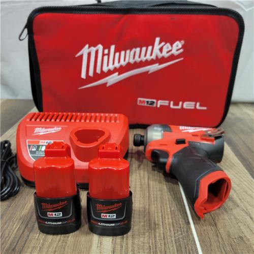 AS-IS Milwaukee 2M12 FUEL SURGE 12V Lithium-Ion Brushless Cordless 1/4 in. Hex Impact Driver Compact Kit W/Two 2.0Ah Batteries, Bag