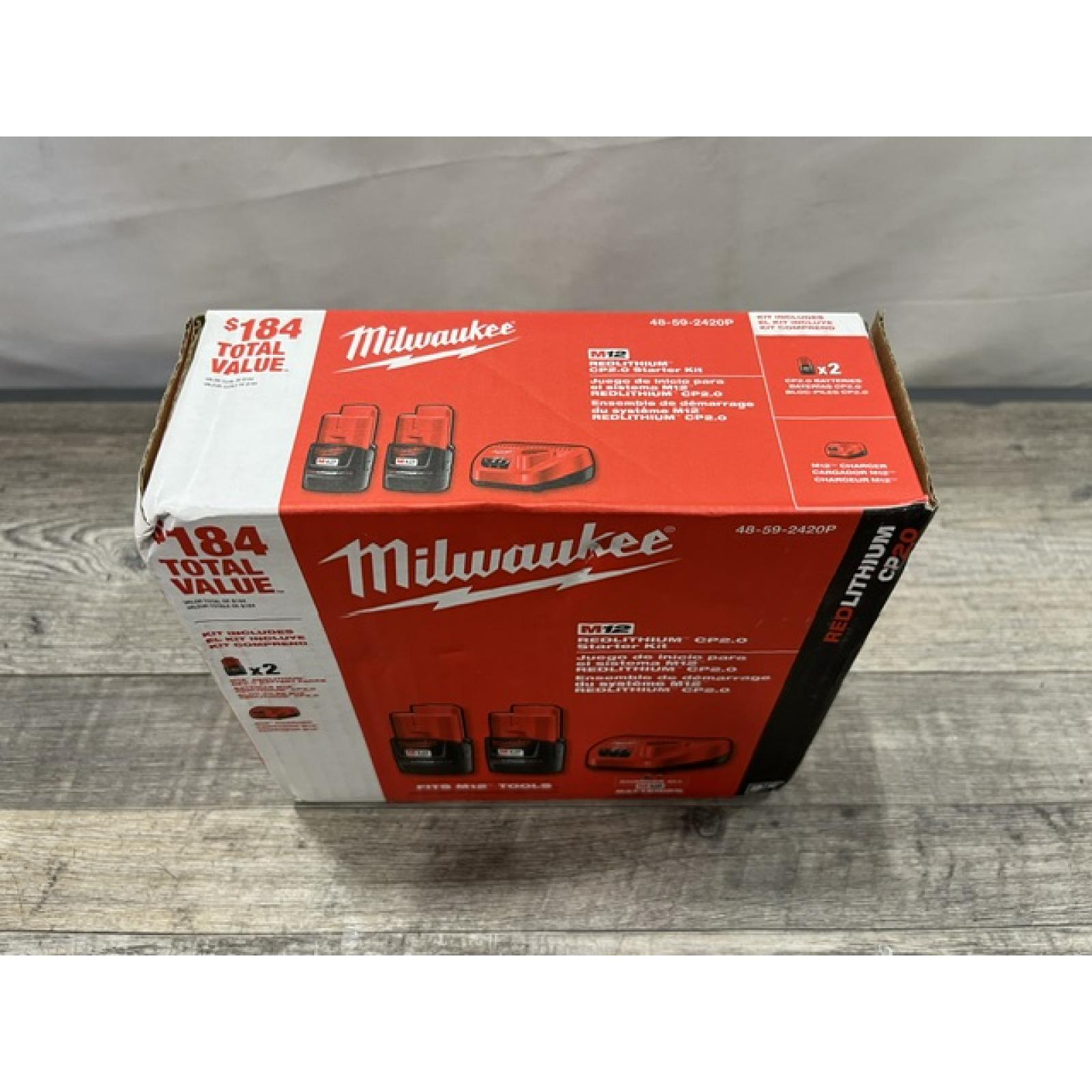 NEW - Milwaukee 12V Lithium-Ion Compact 2.0 Ah Battery Pack (2-Pack) Starter Kit