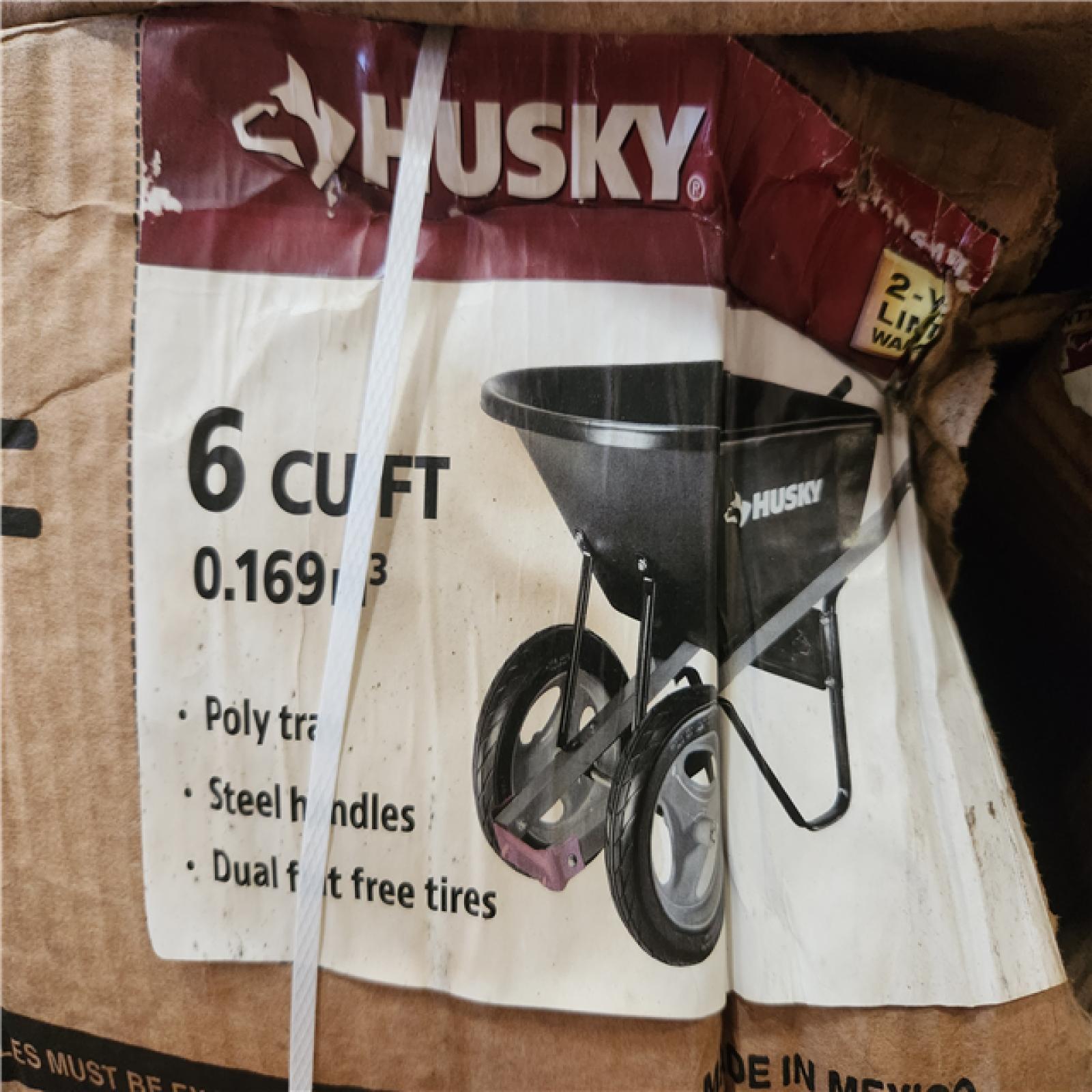 Phoenix Husky 6 cu. ft. Dual-Wheel  Poly Wheelbarrow with 8 in. Flat-Free Tires Pallet (8-Wheelbarrows)