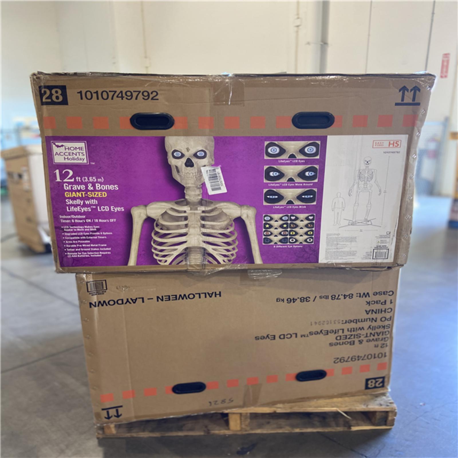 DALLAS LOCATION - Home Accents Holiday 12 ft. Grave & Bones Giant-Sized Skelly with LifeEyes™ LCD Eyes H5 - (2 UNITS)