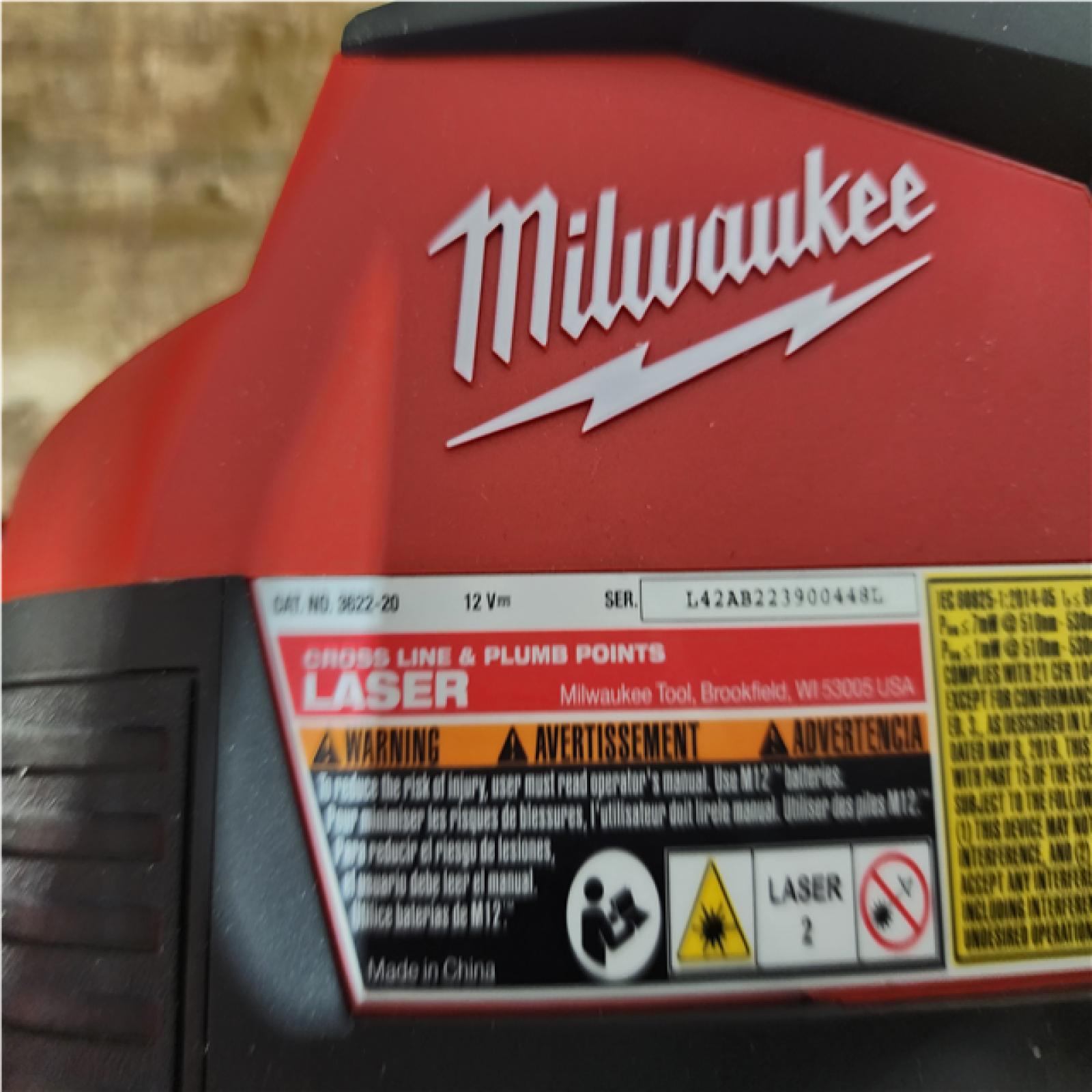 Houston Location AS-IS Milwaukee 12-Volt Lithium-Ion Cordless Green 125 ft. Cross Line and Plumb Points Laser Level (Tool-Only)