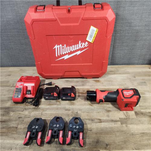 HOUSTON LOCATION - AS-IS M18 18V Lithium-Ion Cordless Short Throw Press Tool Kit with 3 PEX Crimp Jaws (2) Batteries and Charger