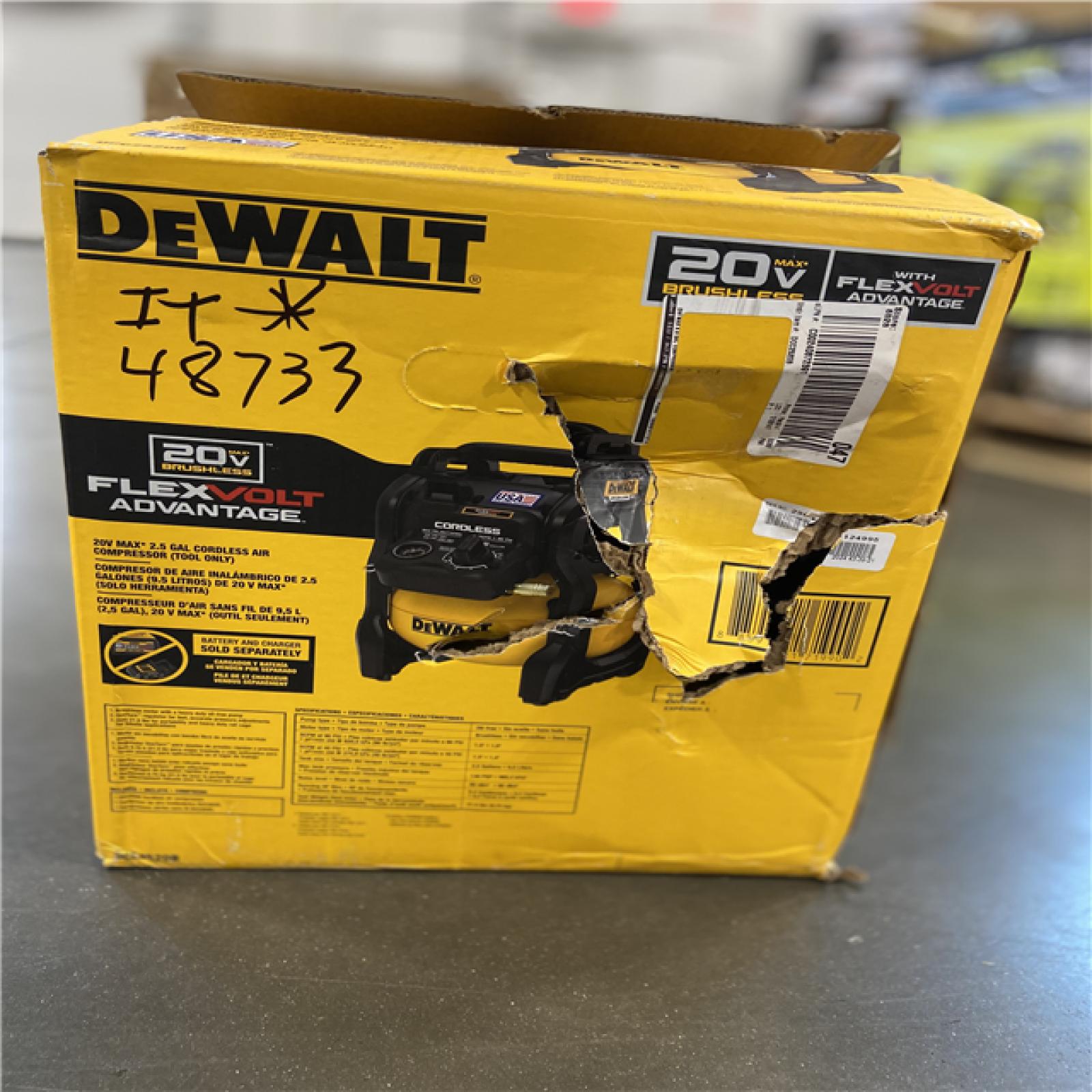 DALLAS LOCATION - DEWALT 2.5 Gal. 140 psi Portable 20V Cordless Air Compressor with FLEXVOLT Advantage (Tool Only)