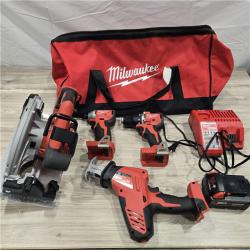 AS-IS Milwaukee M18 18-Volt Lithium-Ion Brushless Cordless Combo Kit (4-Tool) with 2-Batteries, 1-Charger and Tool Bag