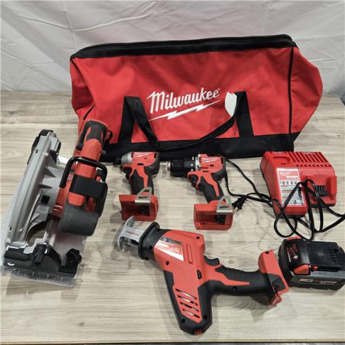 AS-IS Milwaukee M18 18-Volt Lithium-Ion Brushless Cordless Combo Kit (4-Tool) with 2-Batteries, 1-Charger and Tool Bag