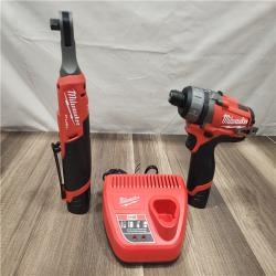 AS-IS- - M12 12V Lithium-Ion Cordless Screwdriver  3/8 in. High Speed Ratchet  Light Combo Kit (2-Tool) W/ 2 Batteries & Charger